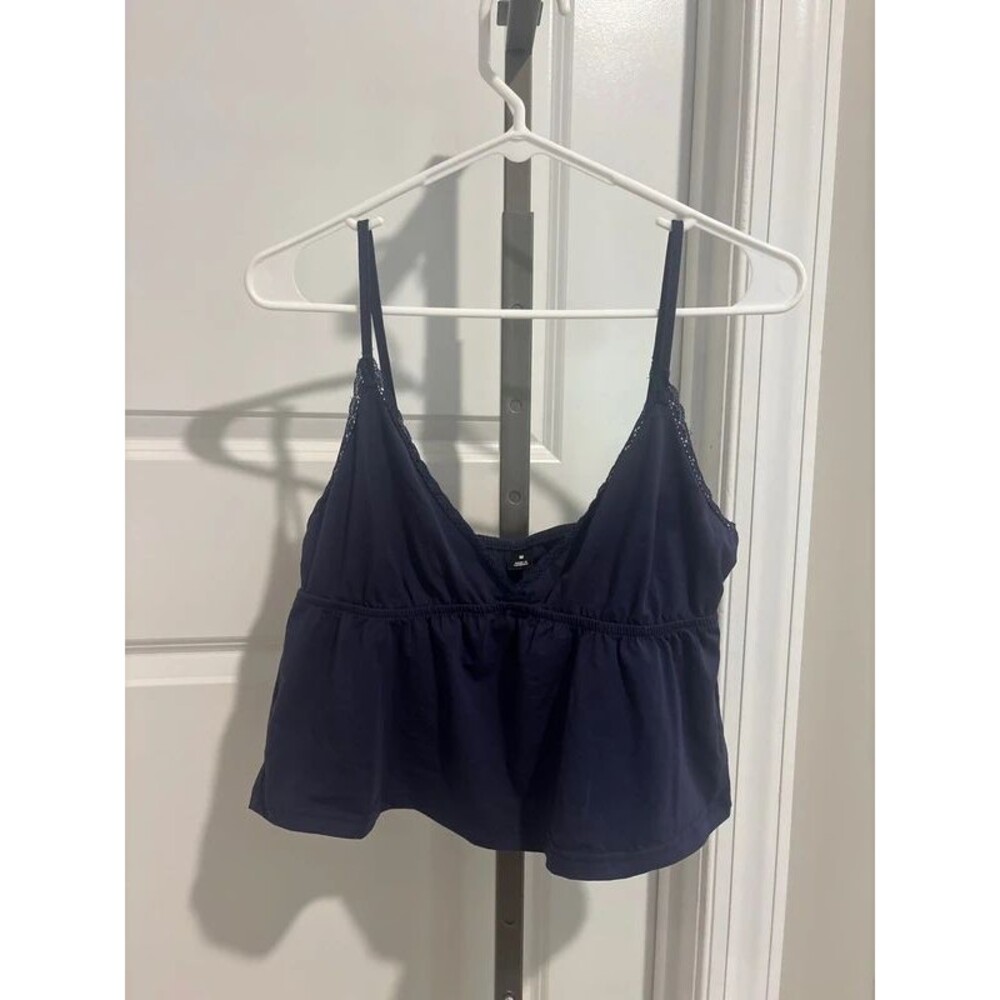 SHEIN-Navy Blue Laced Cami Classic T-Shirt, Women's Size Medium Clothing